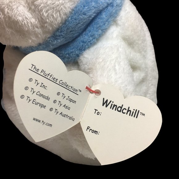 Ty Pluffies Windchill Snowman Beanbag White Blue Plush Stuffed Tylux Toy TAGS 8" - Picture 7 of 10